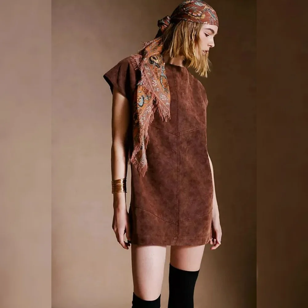 Free People Sawyer Faux Leather Mini Dress Chicory Coffee Brown Women's Medium